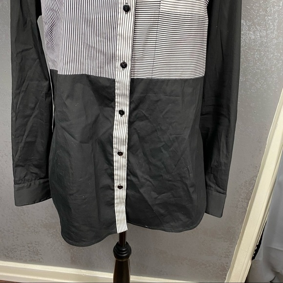 Per Se by Carlisle black white color block button up collared dress shirt career - Picture 5 of 12